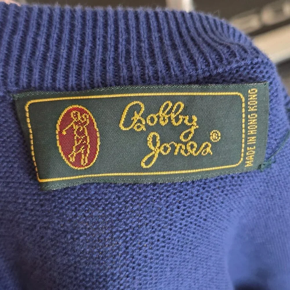 Bobby Jones Vintage Sweater V Neck Pullover Golf Blue Pink Men's Size L Preppy
